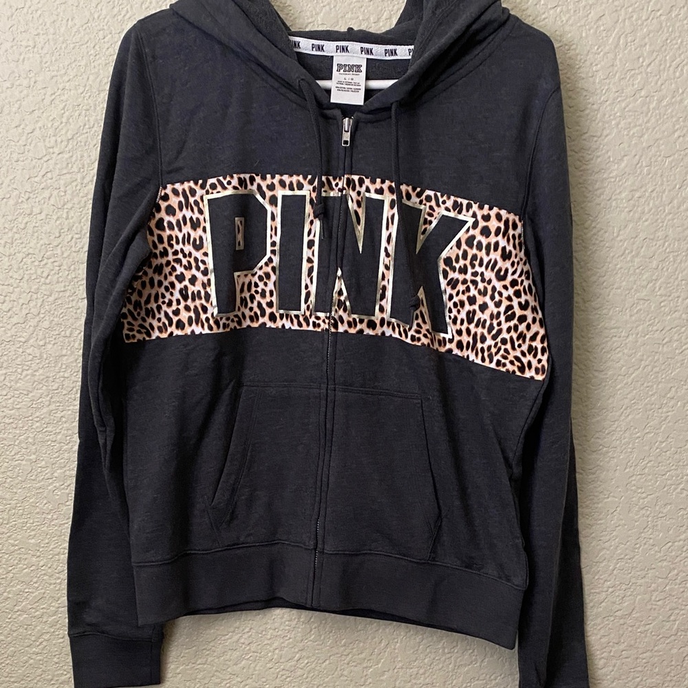Victoria's Secret Black and Leopard Print Hoodie
